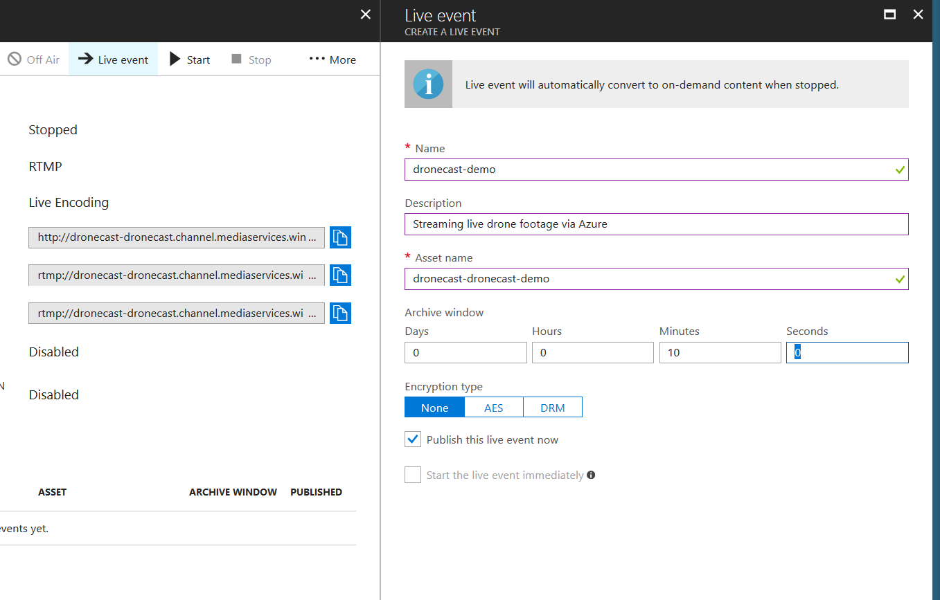 Streaming live drone footage using Azure Media Services